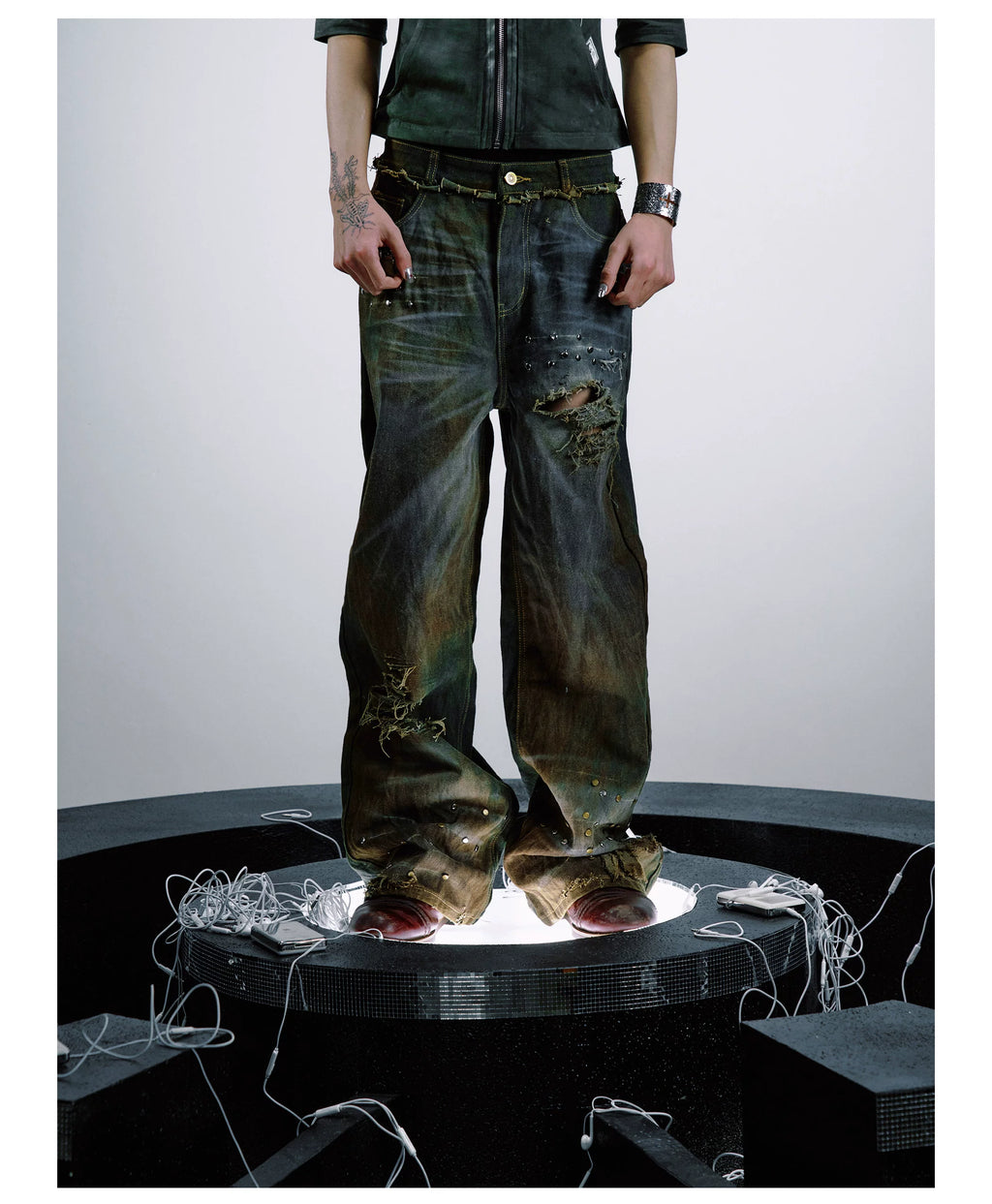 PAIKI Ripped Burr Straight Loose Jeans
