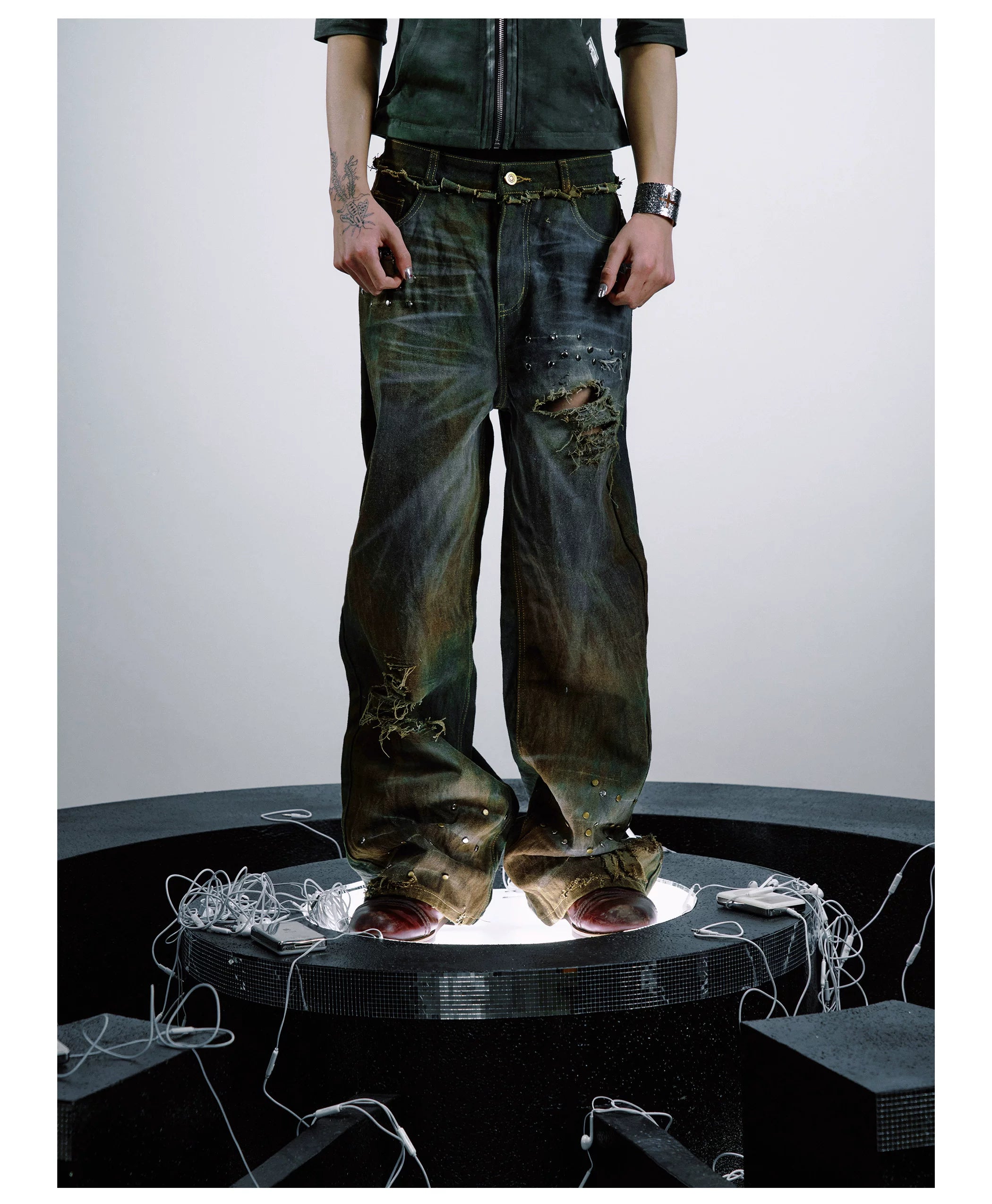 PAIKI Ripped Burr Straight Loose Jeans