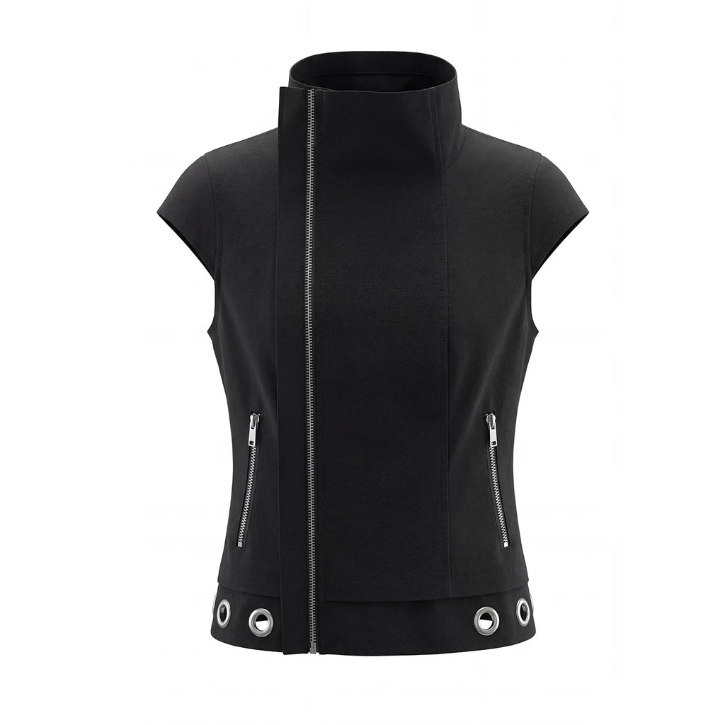 JIKOO Oblique Zipper Slim and Thin Tee