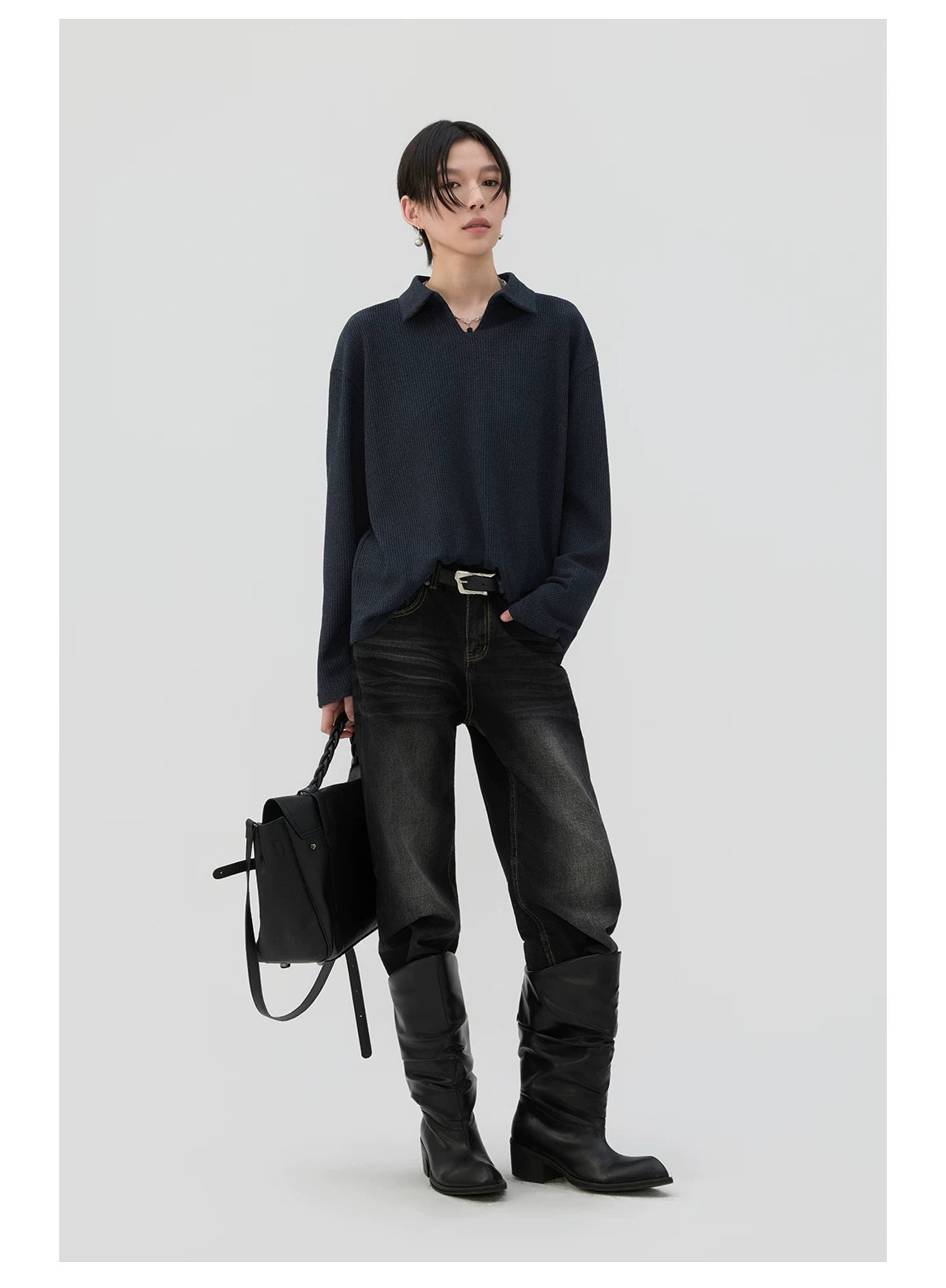 Sameuoo Polo Neck Loose Long Sleeves