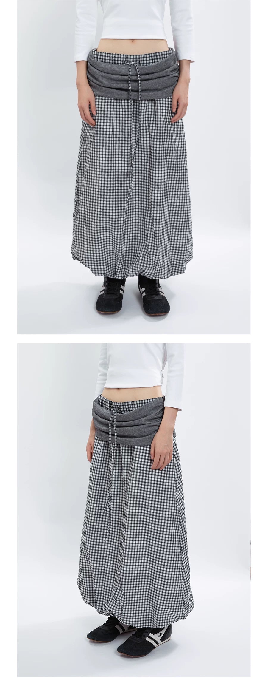 FUNKYFUN Splicing Pleated Plaid Bud Skirt