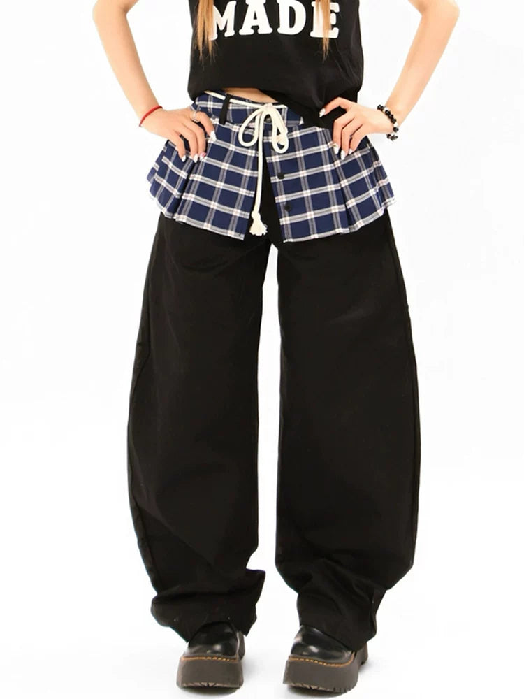 Kenvibe Vintage Checkered Fake Two-Piece Casual Pants