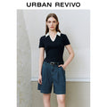 URBAN REVIVO Simple Contrasting Lapel Slim Tee