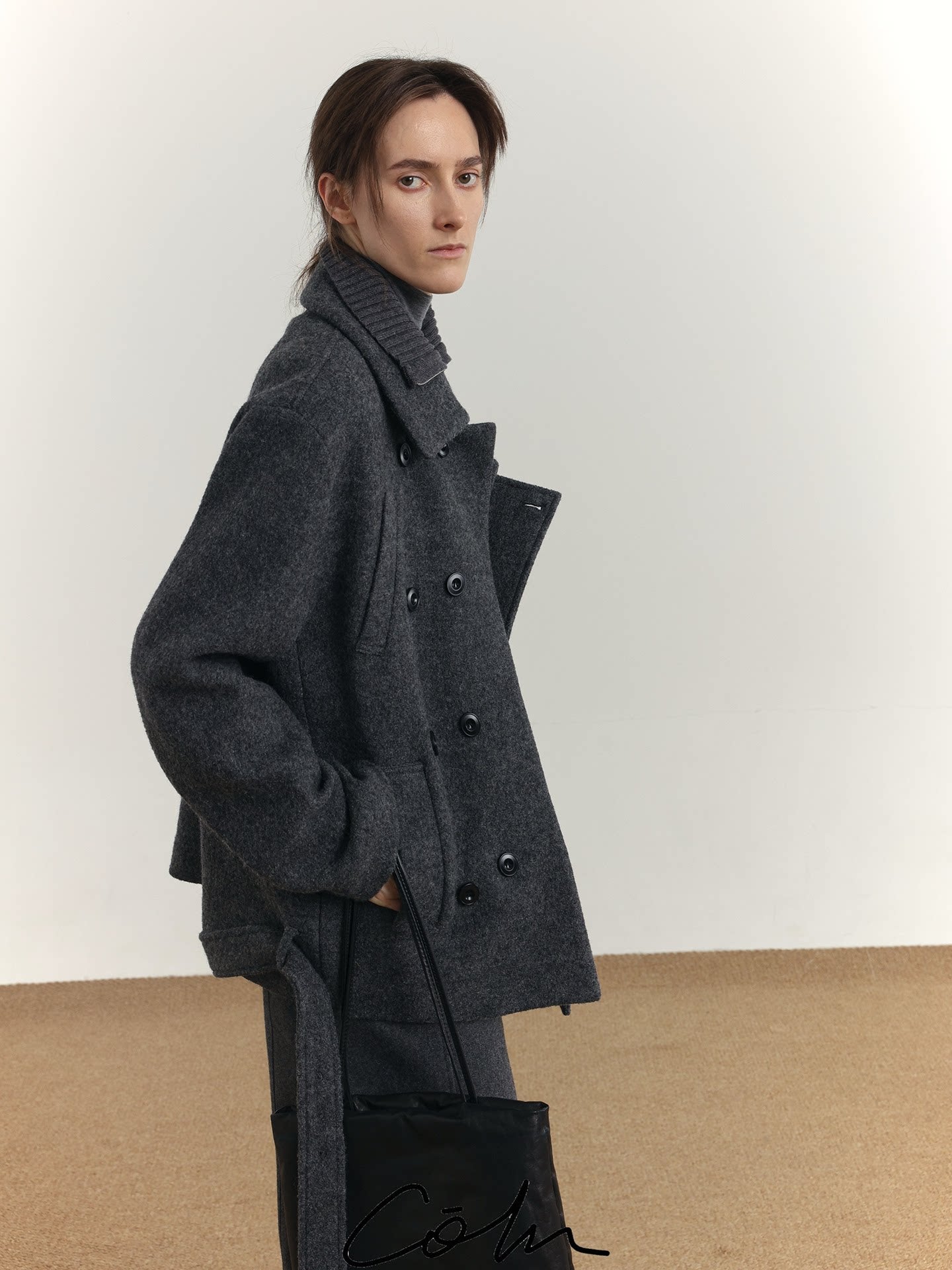 COLN Double Placket Multi-neck Wool Coat