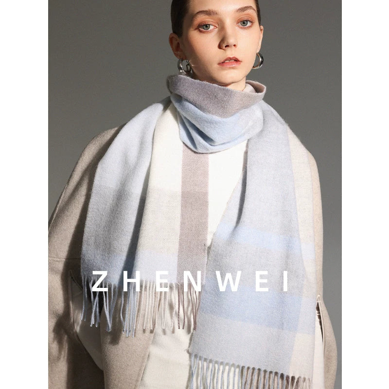 ZHENWEI 100% Wool Plaid Scarf