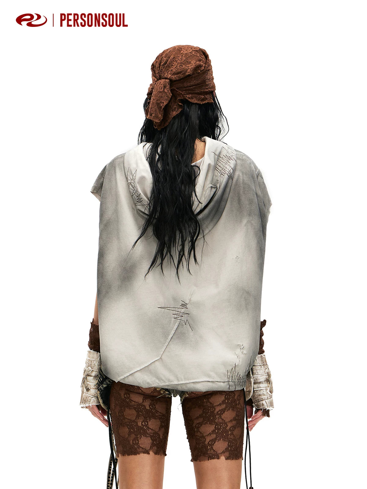 PERSONSOUL Sleeveless Loose Hooded Vest