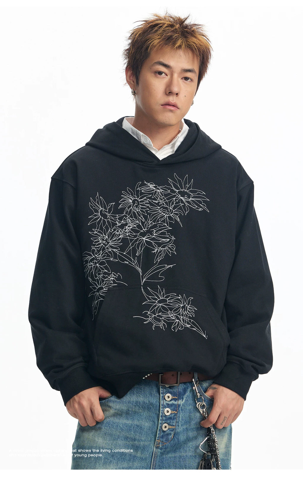 CoosRetro Line Embroidery Contrasting Hooded Sweater