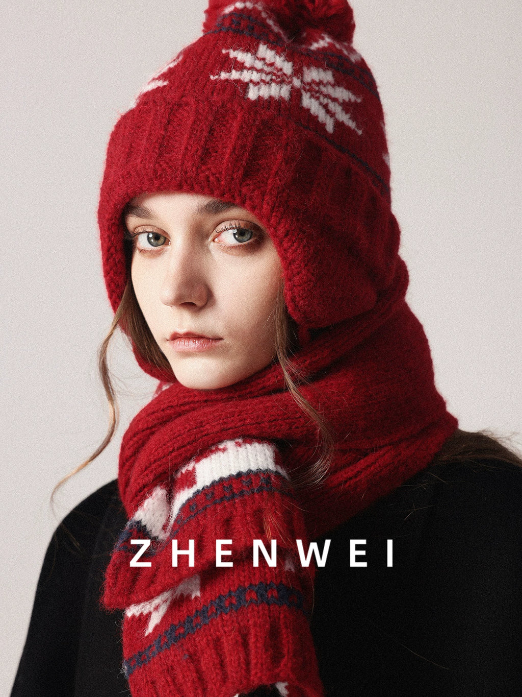ZHENWEI Fair Island Style Scarf Hat Two-piece Set