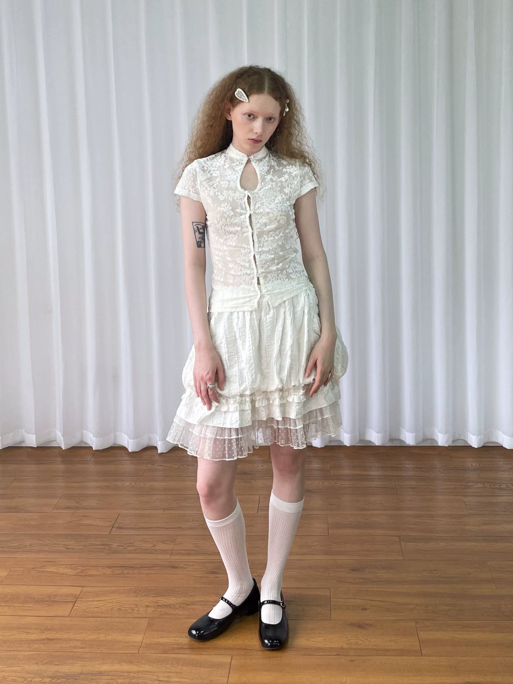 Loosesmell Polka Dot Mesh Stitching Slim Skirt