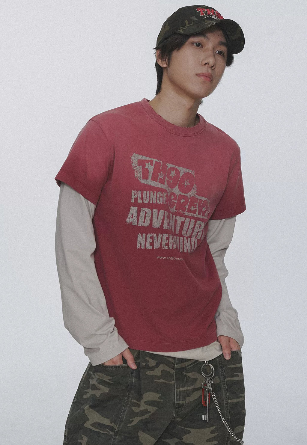 TH90 Splicing Fake Two Pieces Casual Long Sleeves