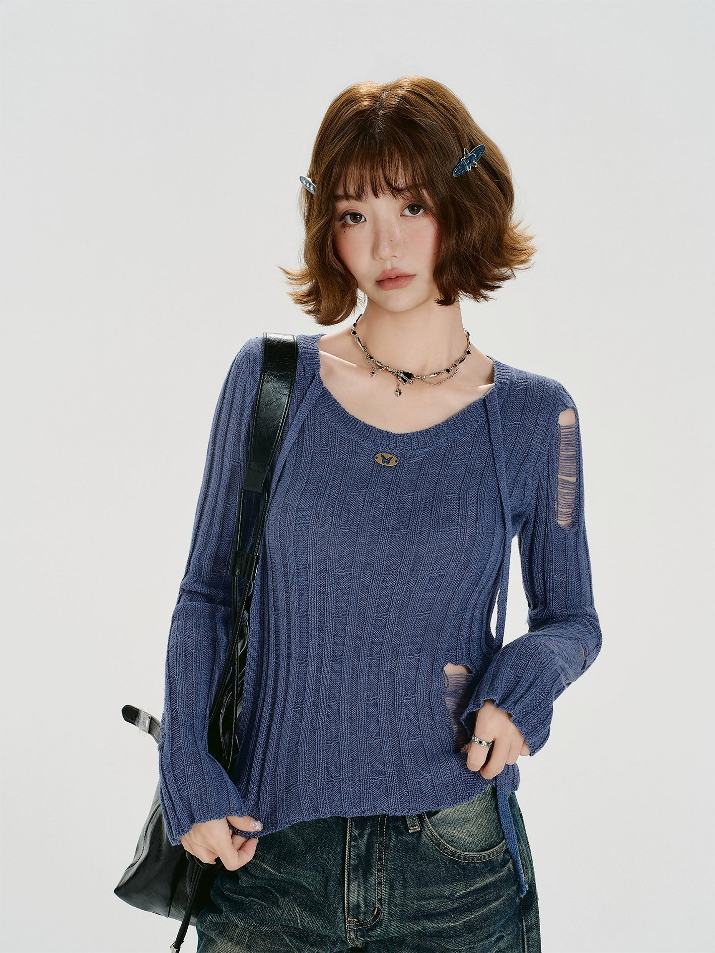 Girlyhalo Vintage Ripped Knitted Sweater