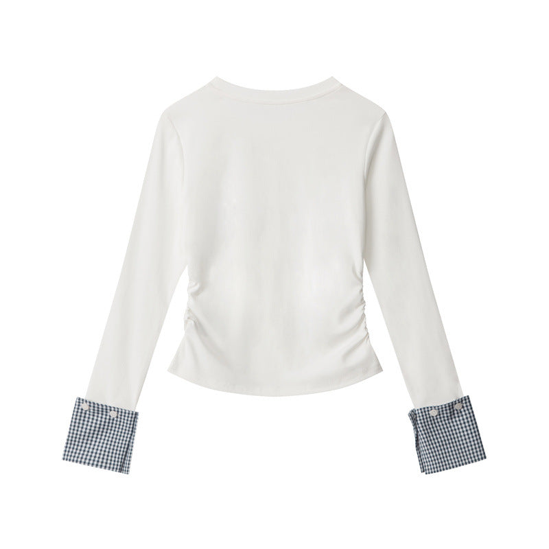 (Clearance) Nariele Waist Wrinkle Splicing Design Long Sleeve