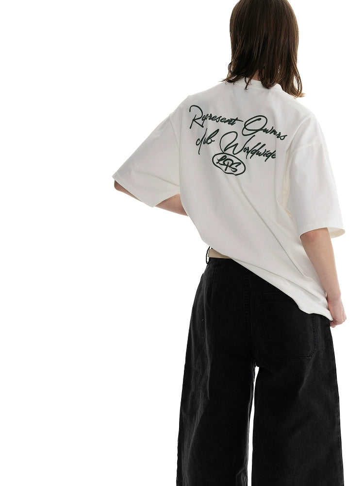 Loopsoon Round Neck Body Front and Rear Printing Loose and Comfortable Tee
