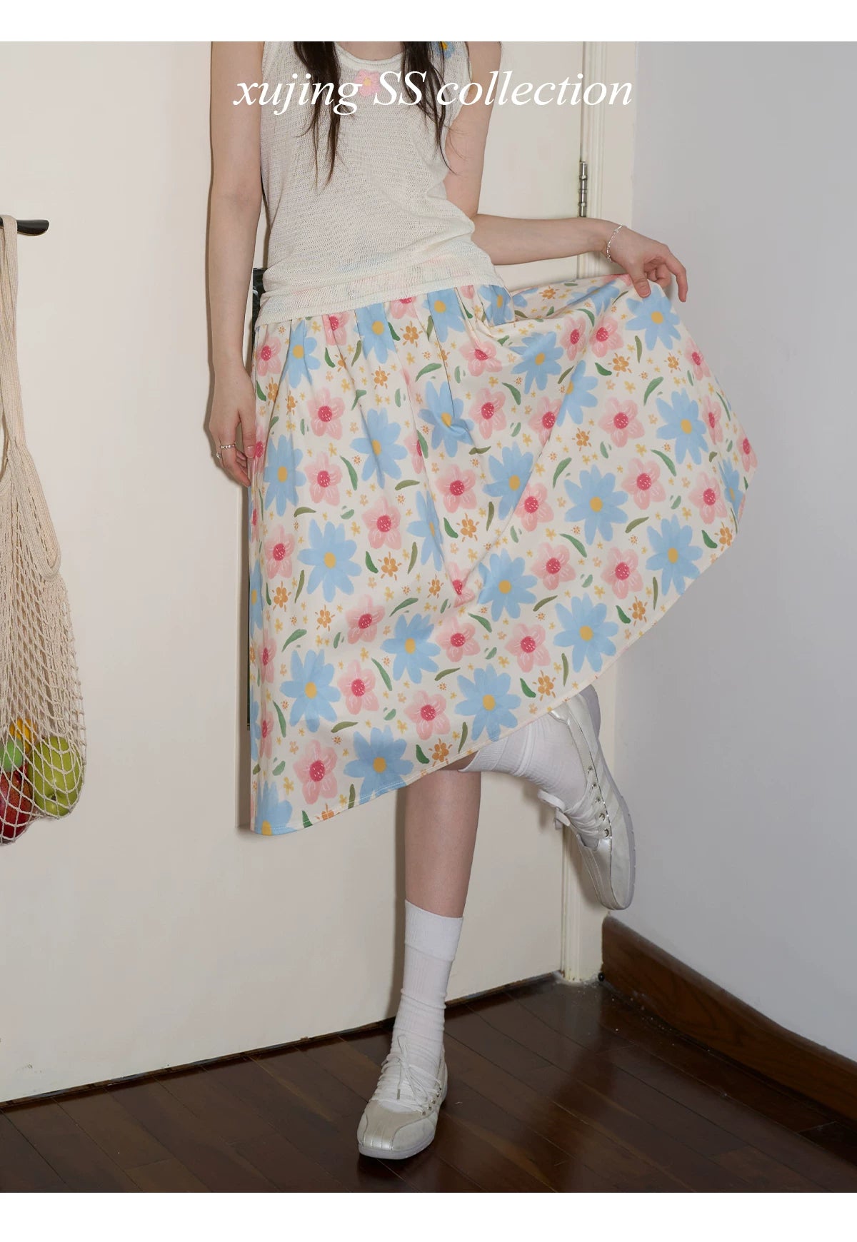 XUJING High Waist Oil Painting Print Skirt