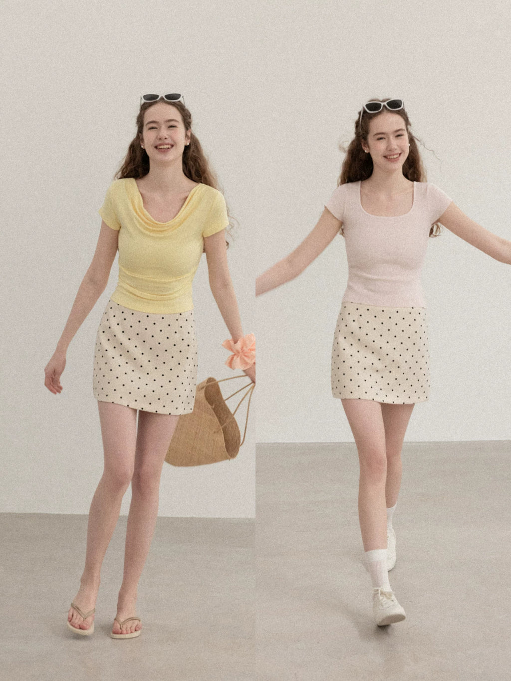 Cantonstory Polka Dot Slim Fit High Waist Skirt