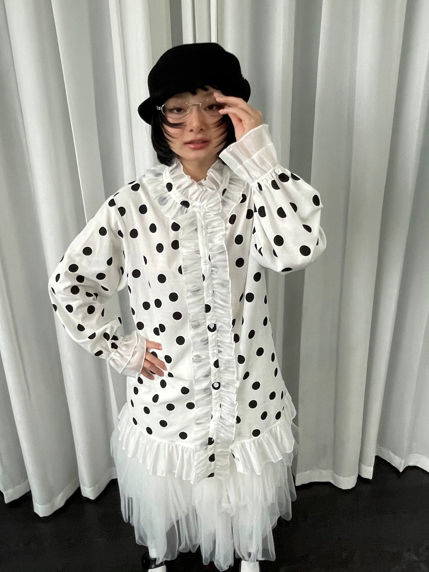 Loosesmell Versatile Polka Dot Lace Shirt