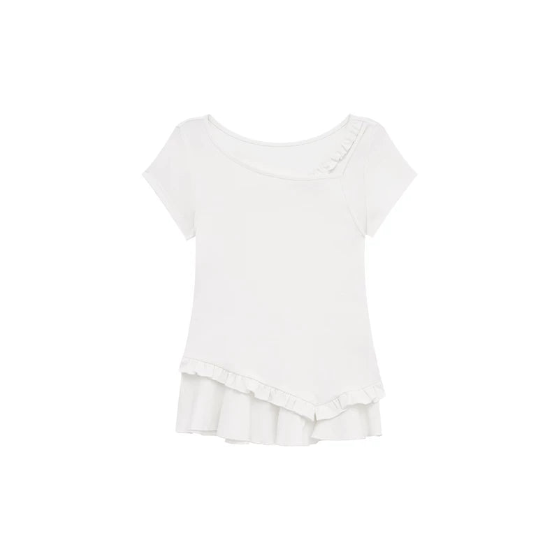 KANO Fake Two Pieces Chic Ruffle Leaf Tee