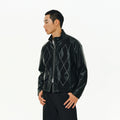 ATRY Retro Ruffian Handsome Rhombus Stitched Suede PU Locomotive Jacket