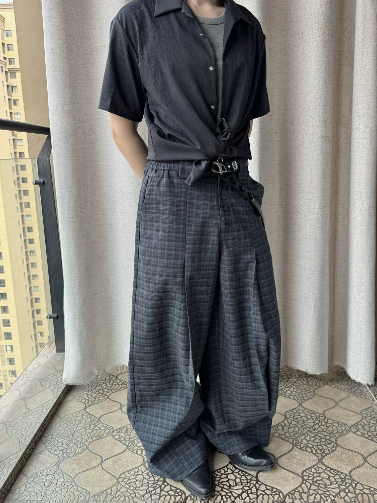 Esaias Vintage Plaid Casual Straight-leg Wide-leg Trousers