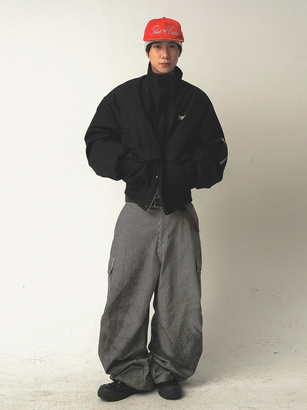 TH90 Striped Lantern Wide-leg Slacks