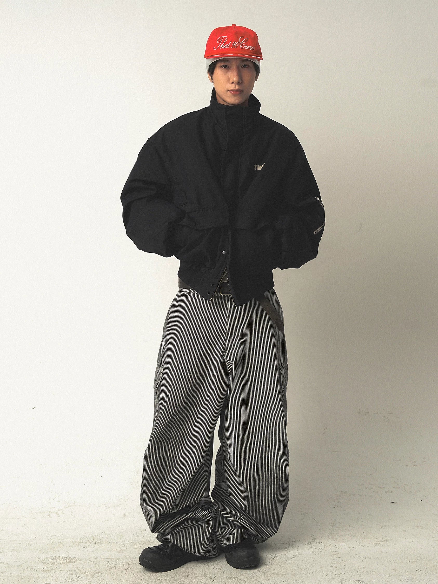 TH90 Striped Lantern Wide-leg Slacks