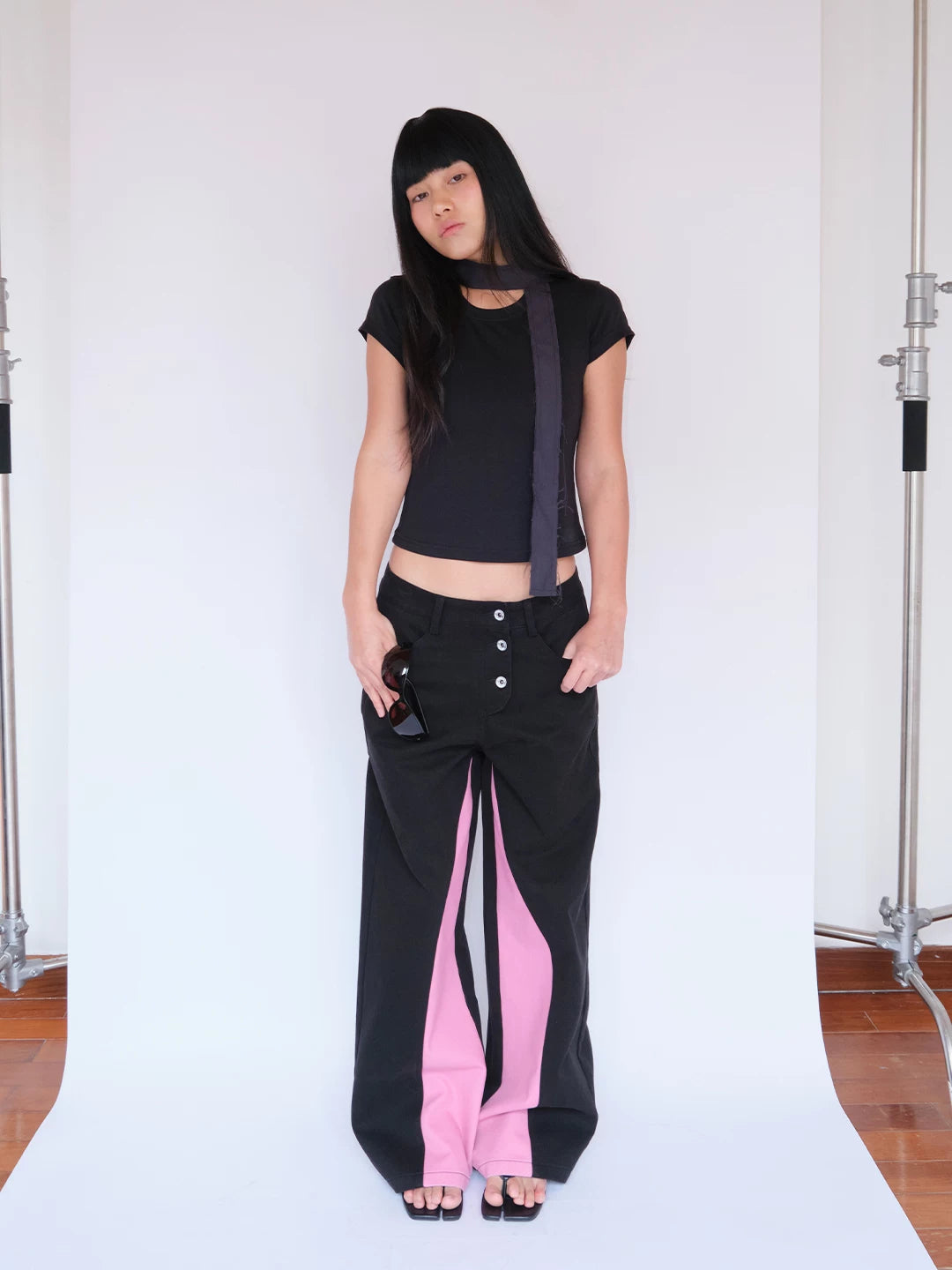 FUNKYFUN Contrast Color Pieced Wide-leg Pants