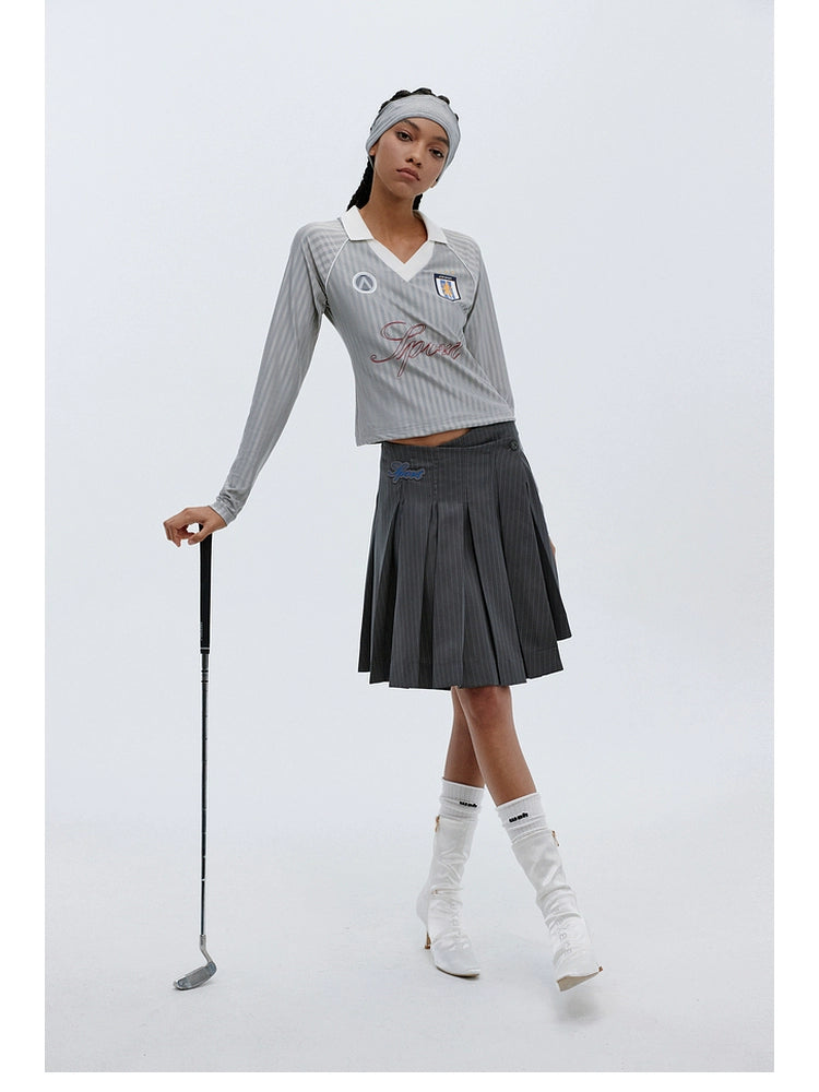 ATRY Badge Typesetting Webbing V-neck Long Sleeve