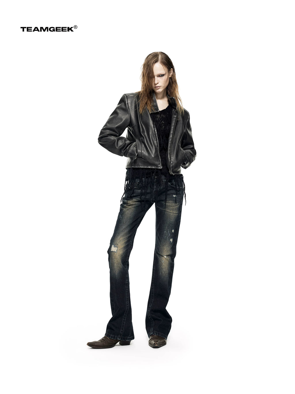 TEAMGEEK Vintage Low-rise Slim-fit Straight Jeans