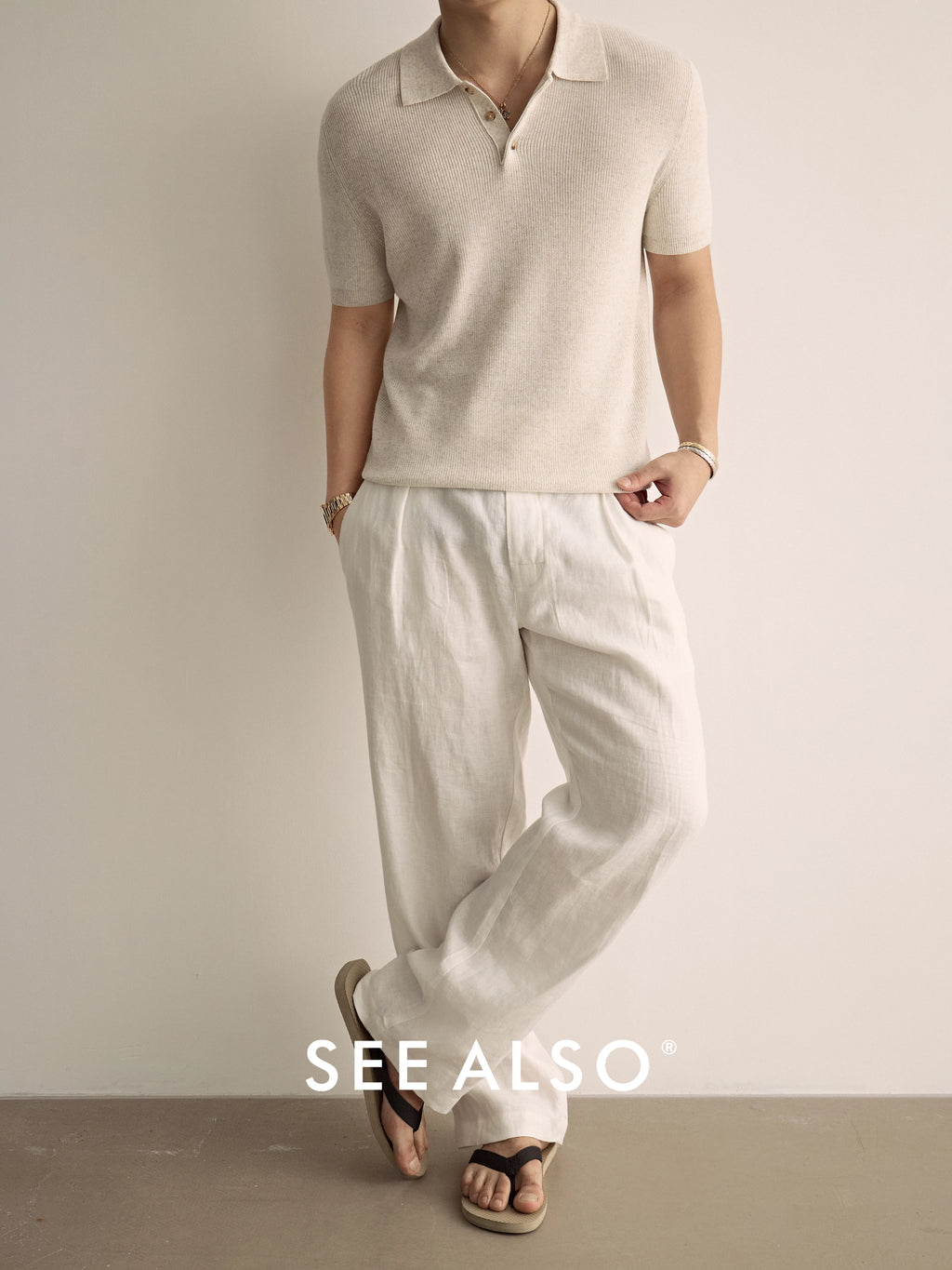 SEE ALSO Loose Cotton and Linen Knitted Polo Shirt