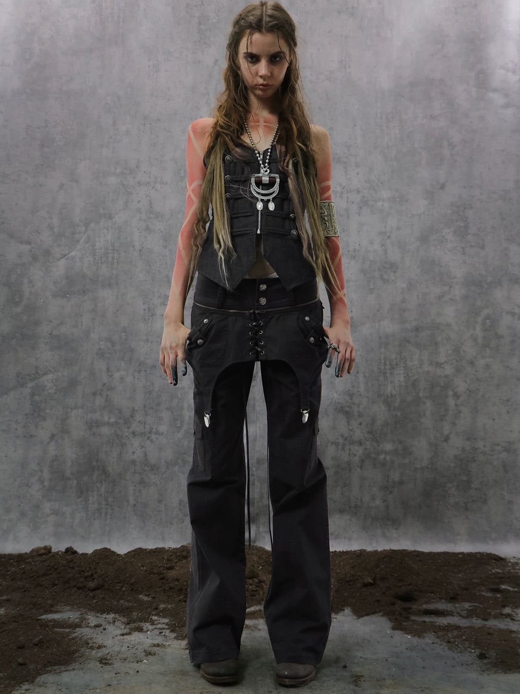 DoublePunch Stacked Skirt Cotton Washing Water Old Straight Overalls