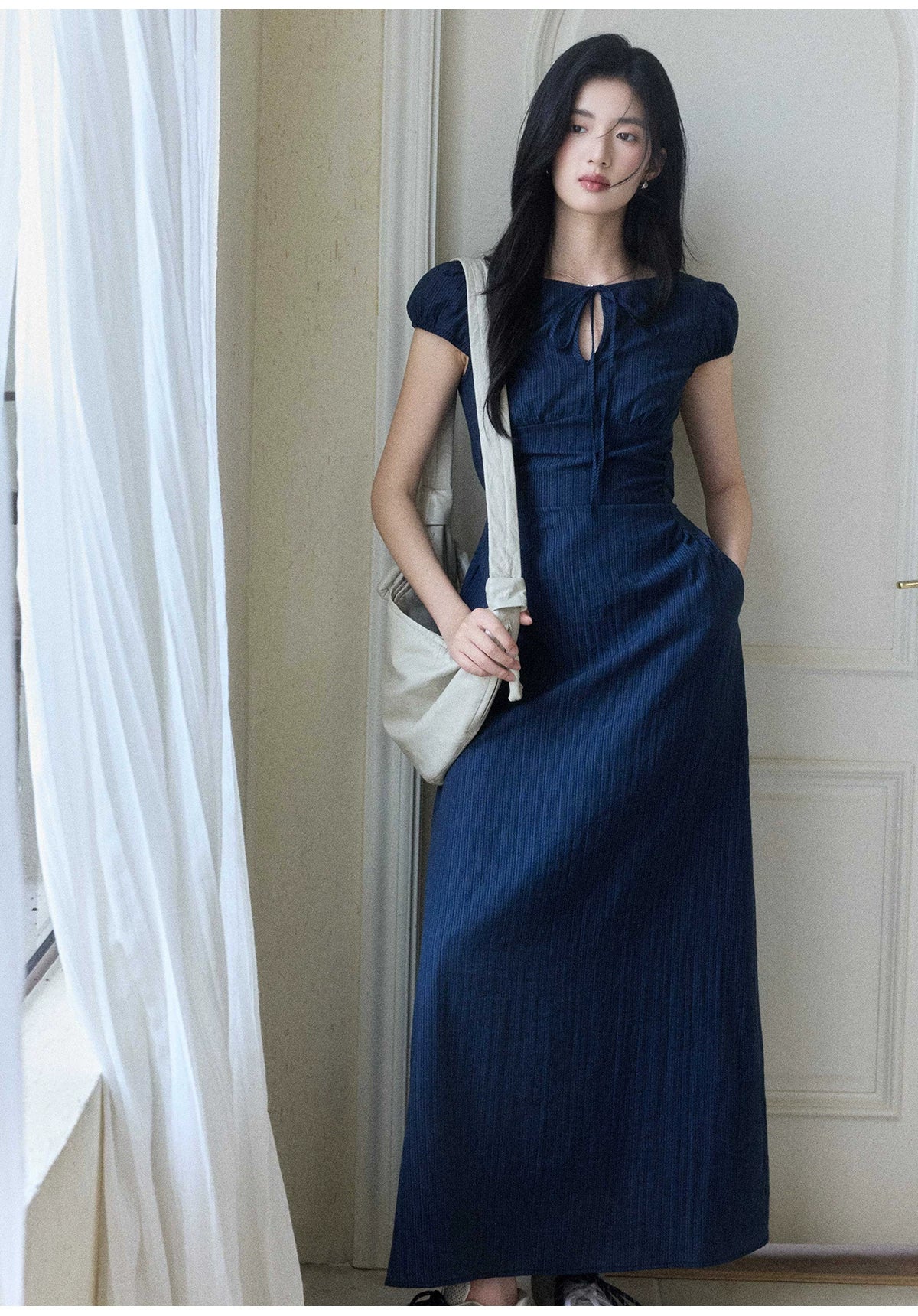 TYANG Temperament Waist Thin Striped Dress