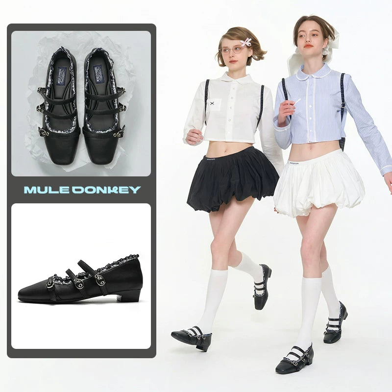 Donkey Thick Heel Square Head Dark Rivet Shoes