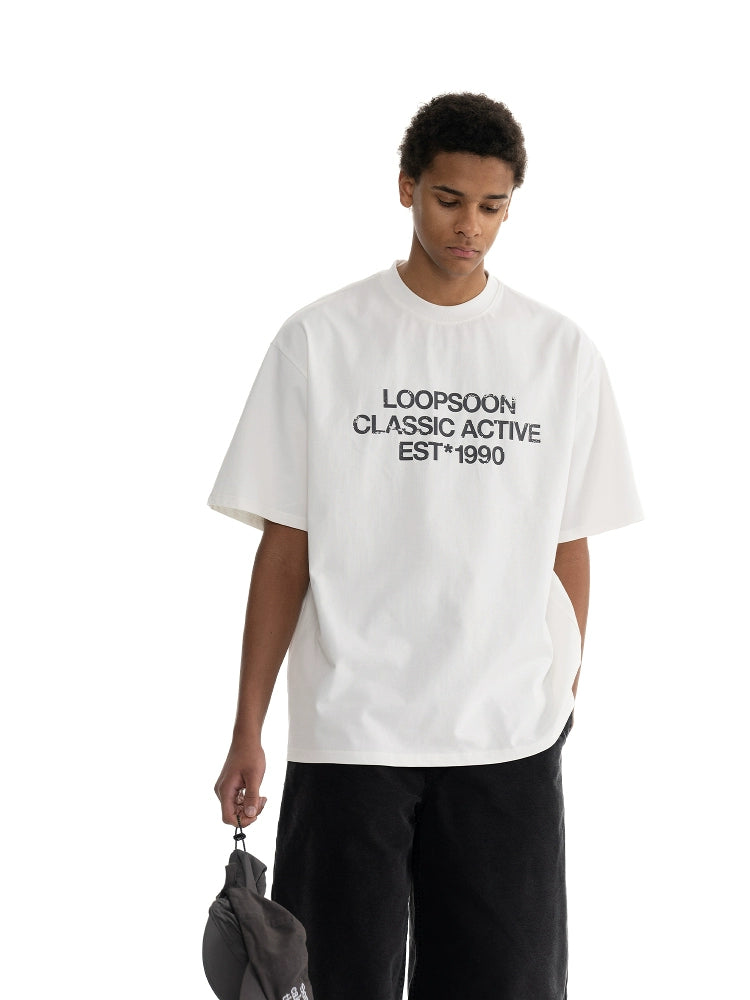 Loopsoon Crew Neck Three-line Printed Versatile Tee