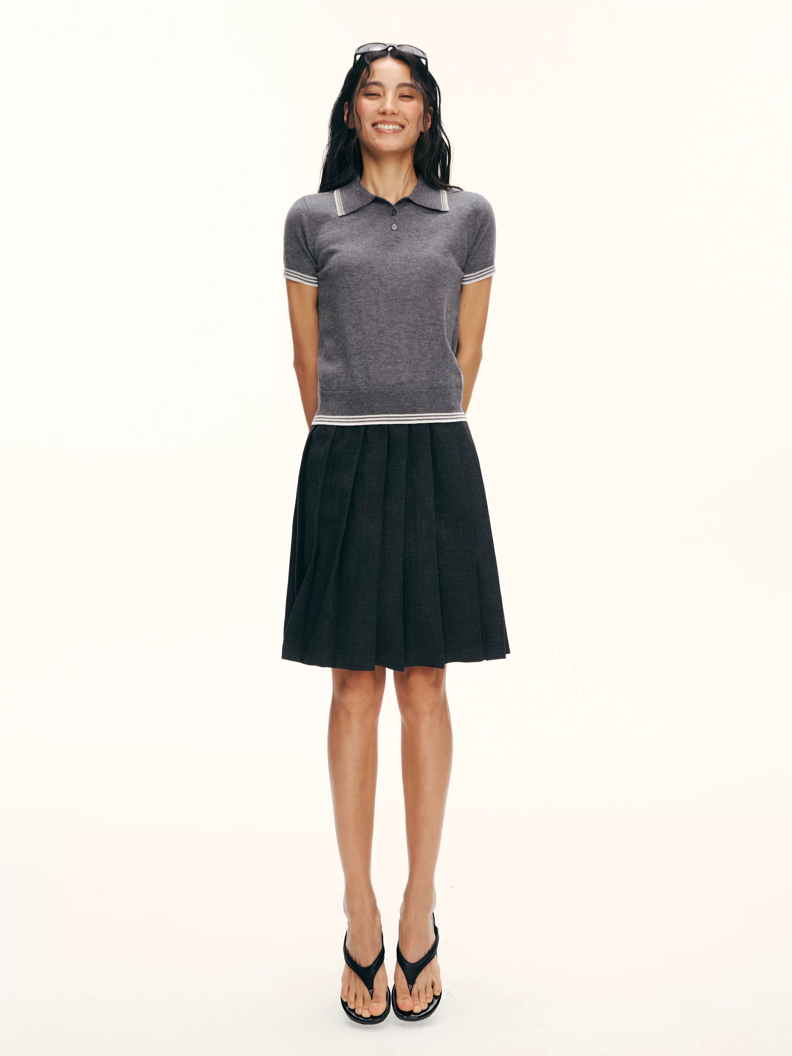Ariseism Contrast Color Polo Collar Casual Tee