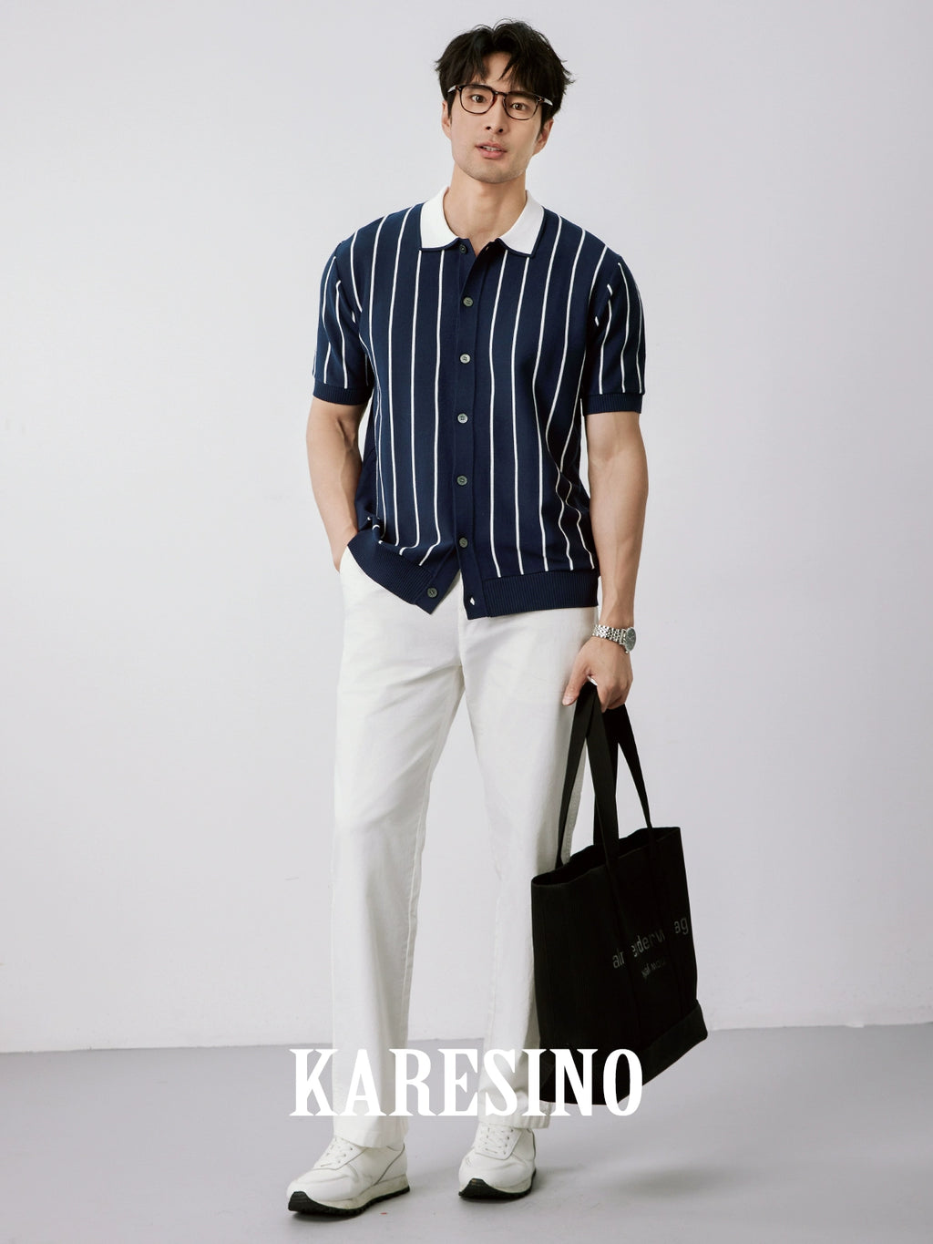 KARESINO Casual Striped Ice Silk Knitted Sweater