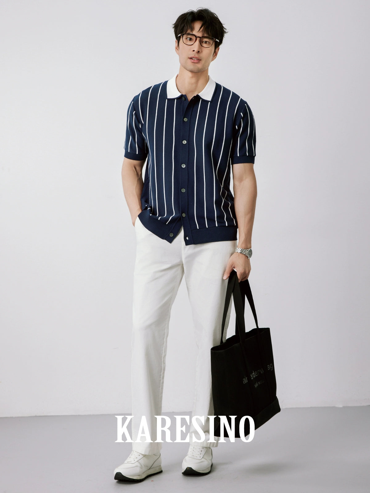 KARESINO Casual Striped Ice Silk Knitted Sweater