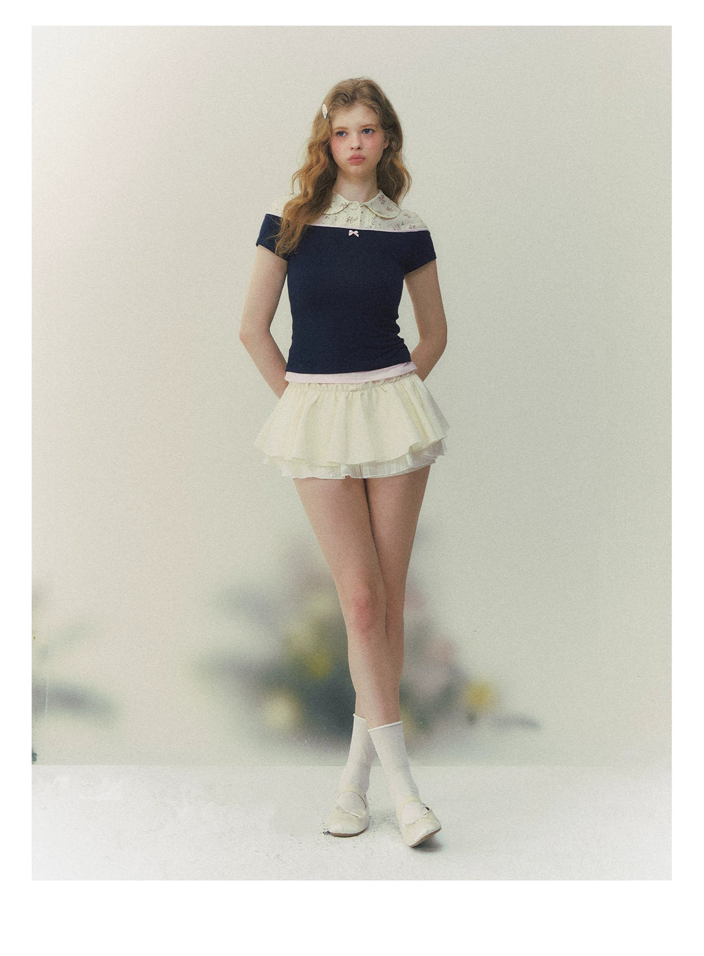 SunsetPark Floral Fake Two-piece Short-sleeved Shirt