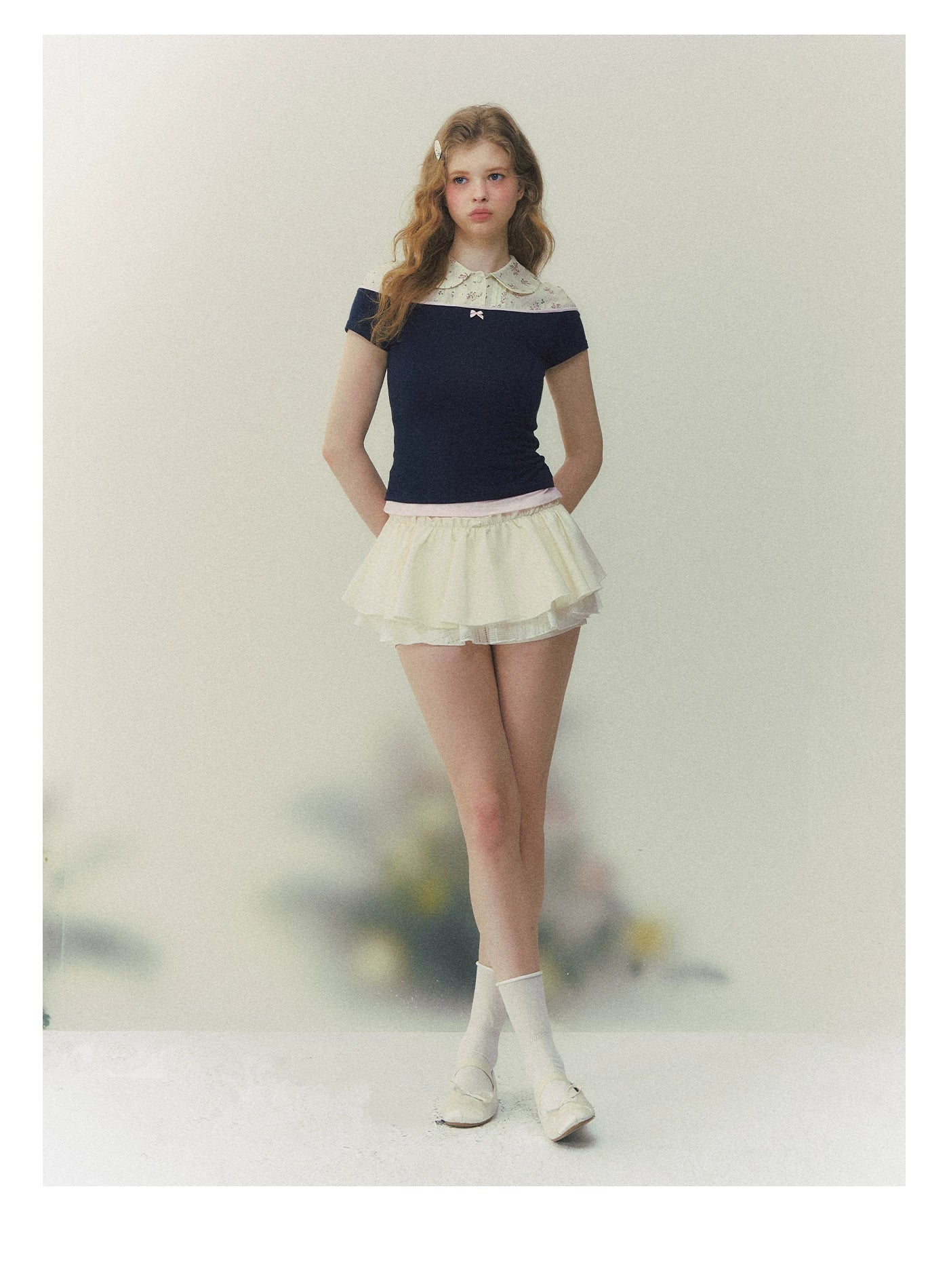 SunsetPark Floral Fake Two-piece Short-sleeved Shirt