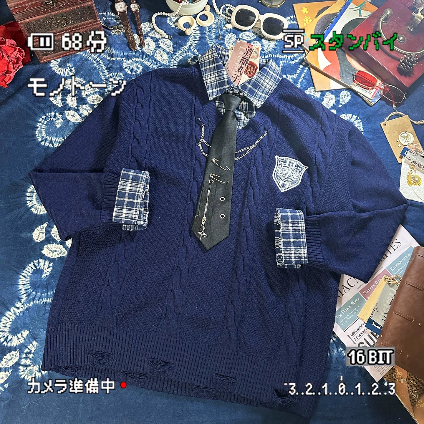 ALOHA Vintage Niche Tie Fake Two-piece Sweater