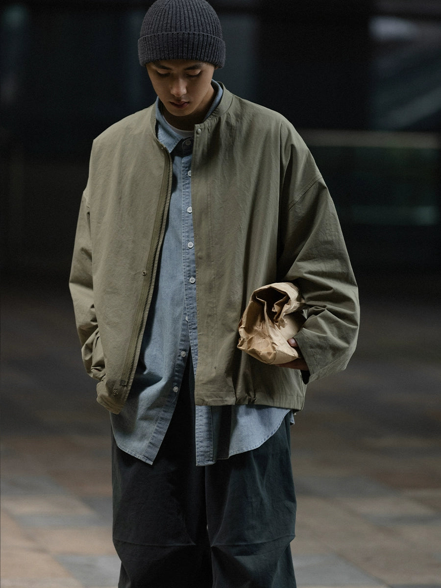 NOEARS Vintage Stand-up Neck Zipper Loose Thin Tooling Jacket