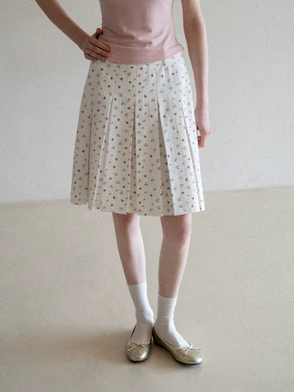 EGGKA High-waisted Retro Floral Pleated Skirt