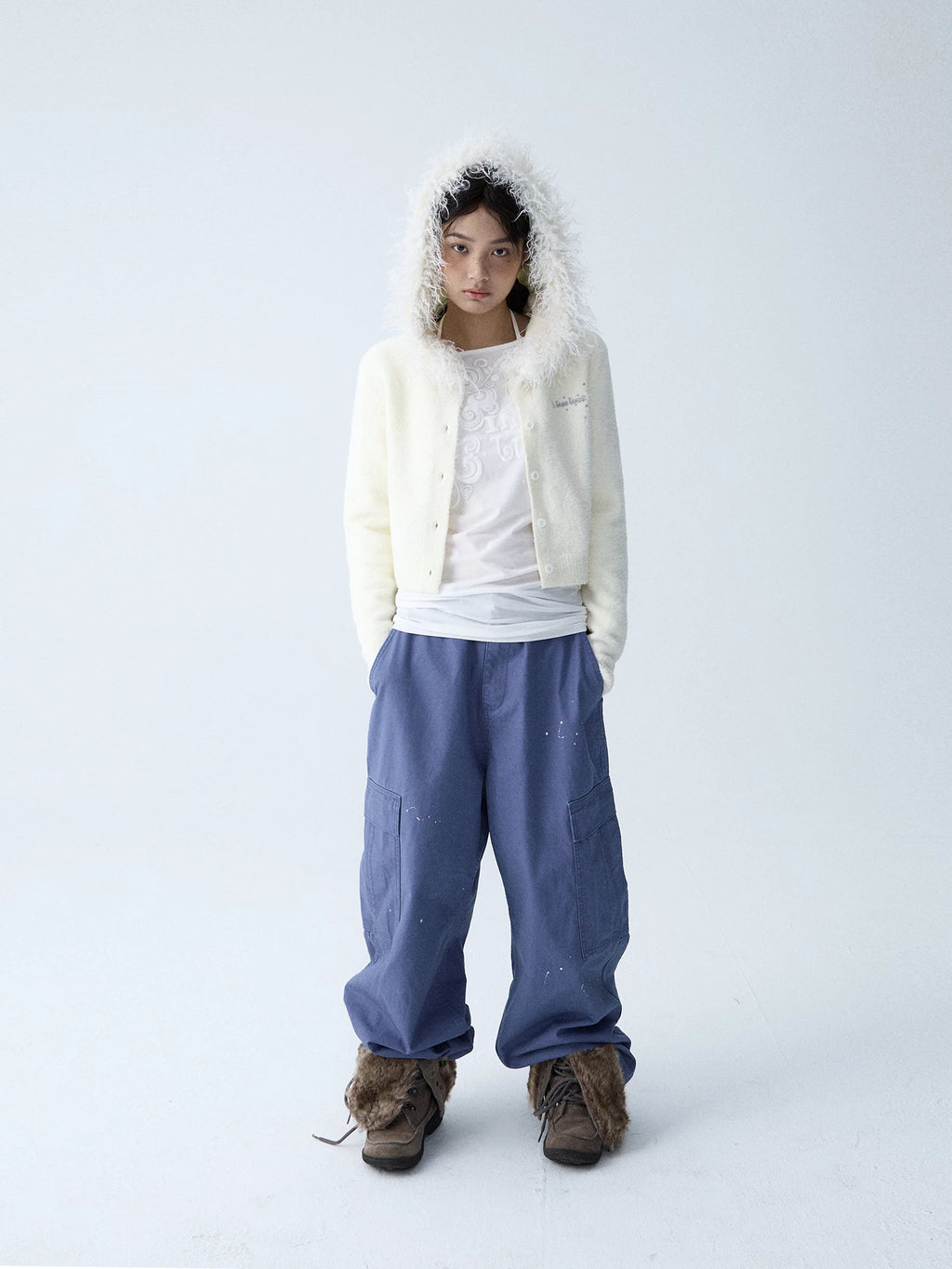 In Two Twos Ink Splash Print Loose Drawstring Overalls