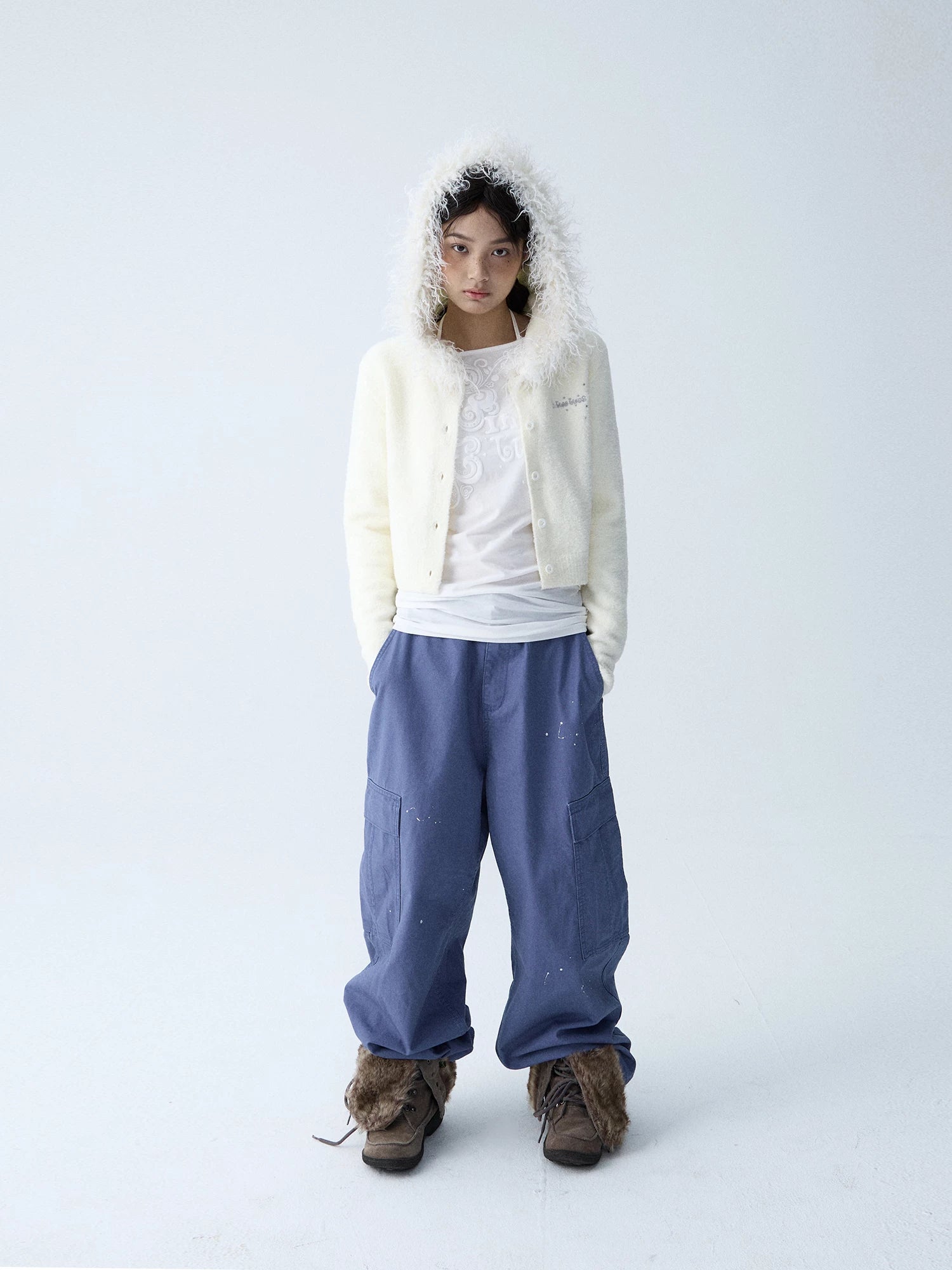 In Two Twos Ink Splash Print Loose Drawstring Overalls