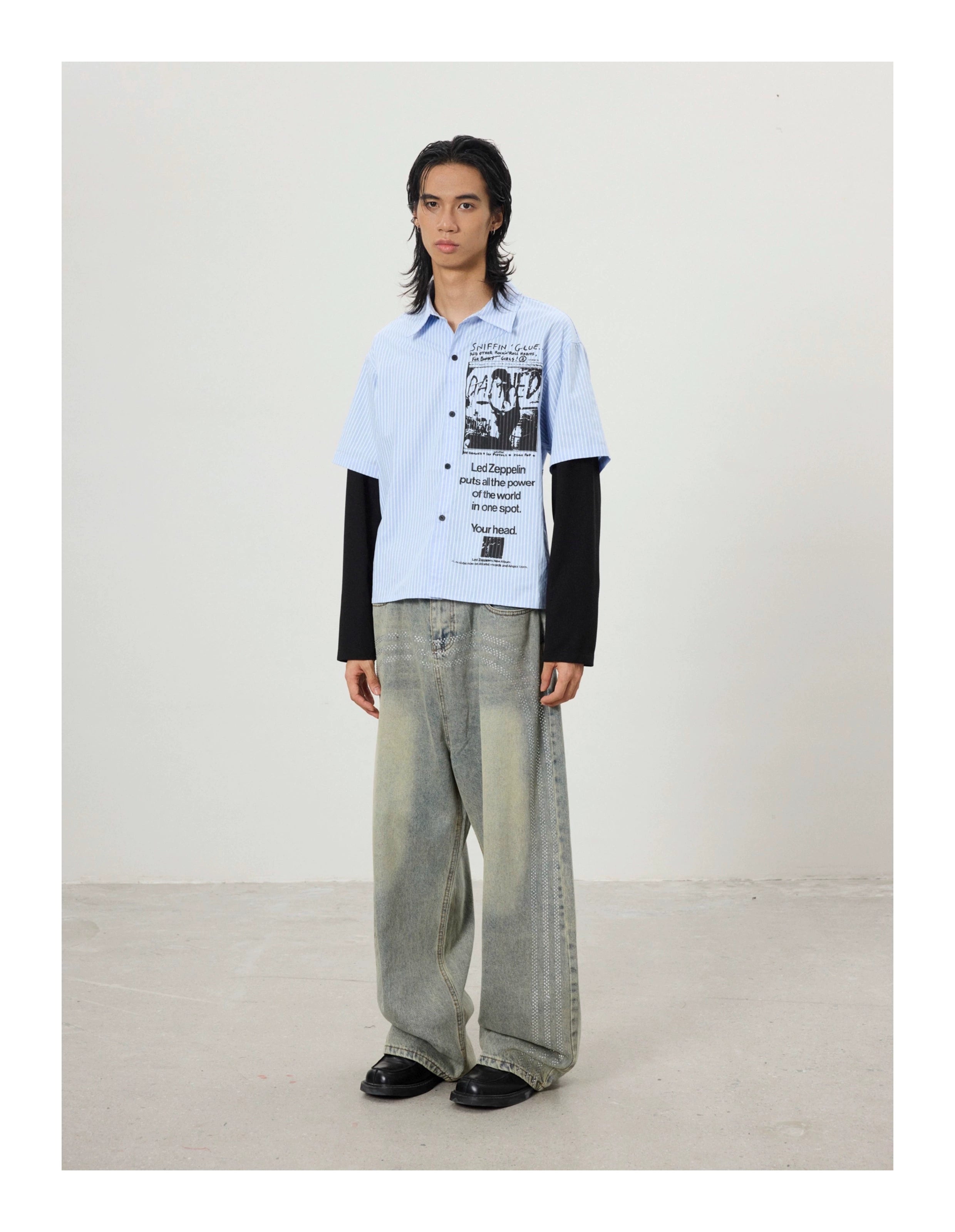 BTSG Vintage Graffiti Fake Two Piece Design Long Sleeve Shirt Jacket