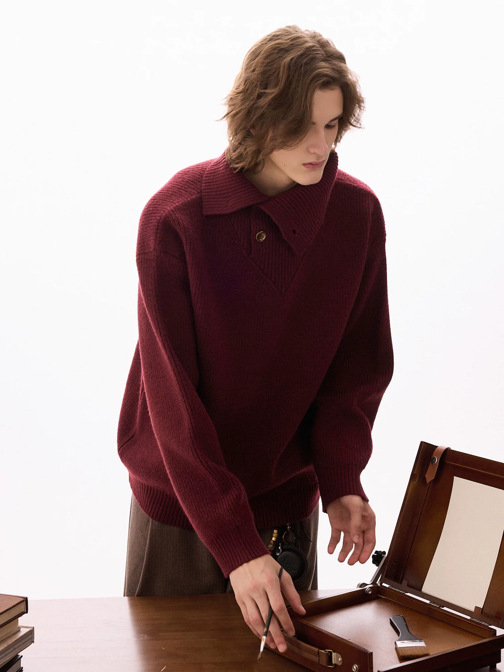 CHOR | 973g Breathable High-Neck Buttoned Turtleneck Sweater