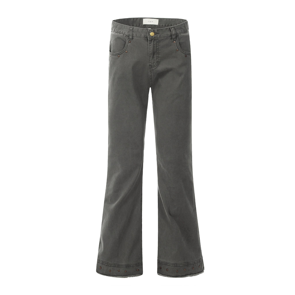 11KN gray-green riveted slim jeans