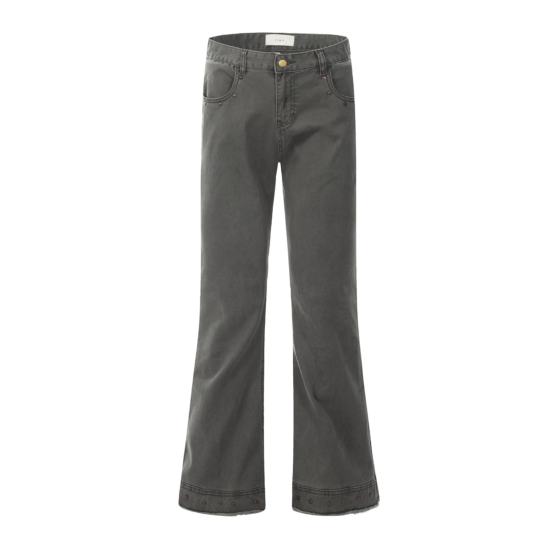 11KN gray-green riveted slim jeans