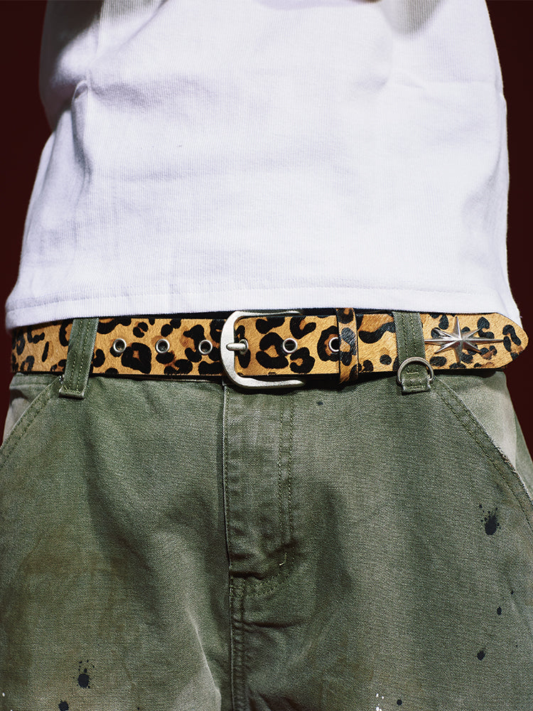 Remedy metal octagram zebra print real horse fur belt