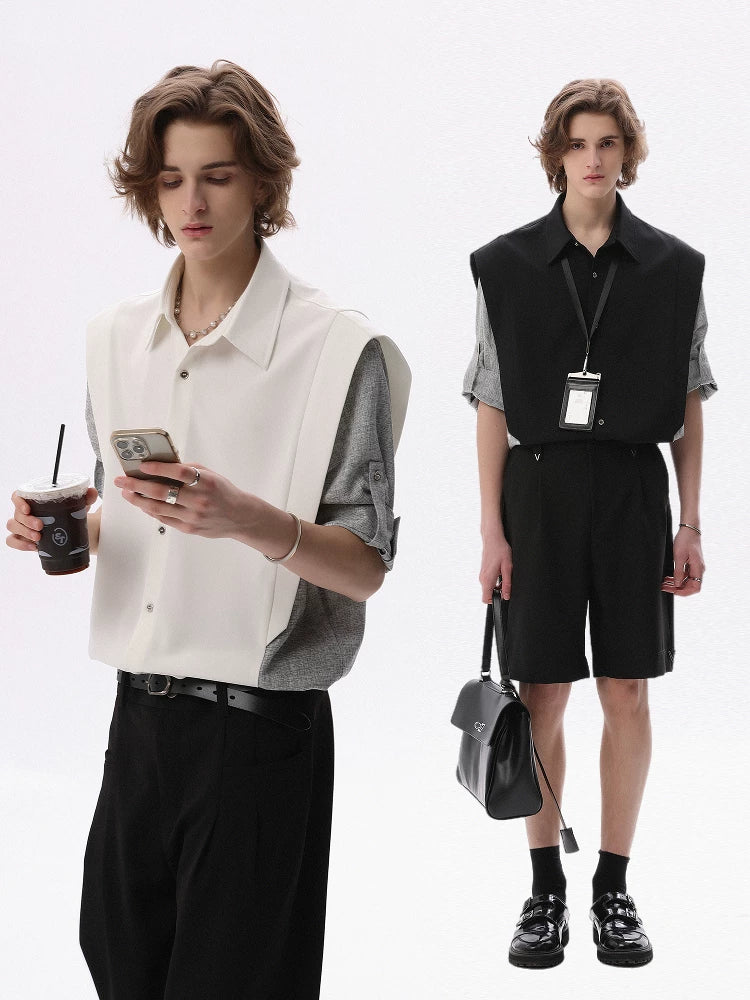 CHOR Fake Two-piece Striped Spliced Short-sleeved Shirt