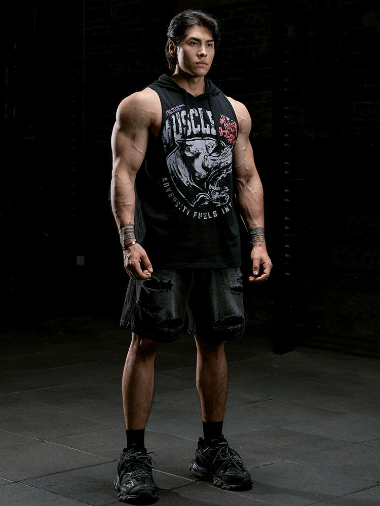 Muscle Dog Cool Loose Hooded Gym Tee